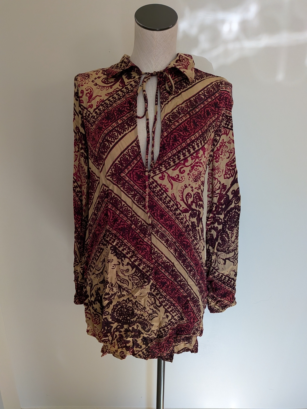 Honey Punch Cream and Burgundy Paisley Mini Dress